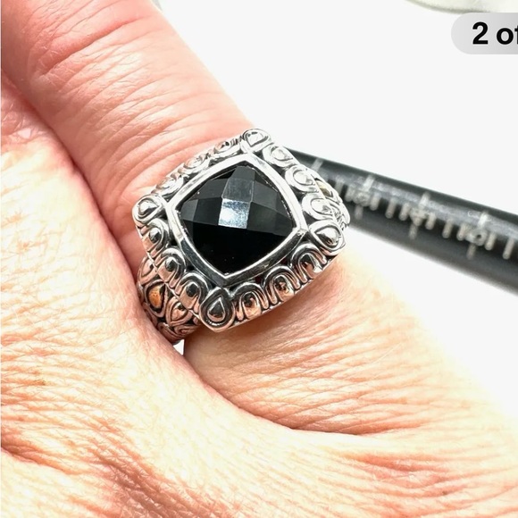 John Hardy 925 Sterling Silver Ring/14K Gold with Onyx Faceted Stone. - Picture 6 of 7